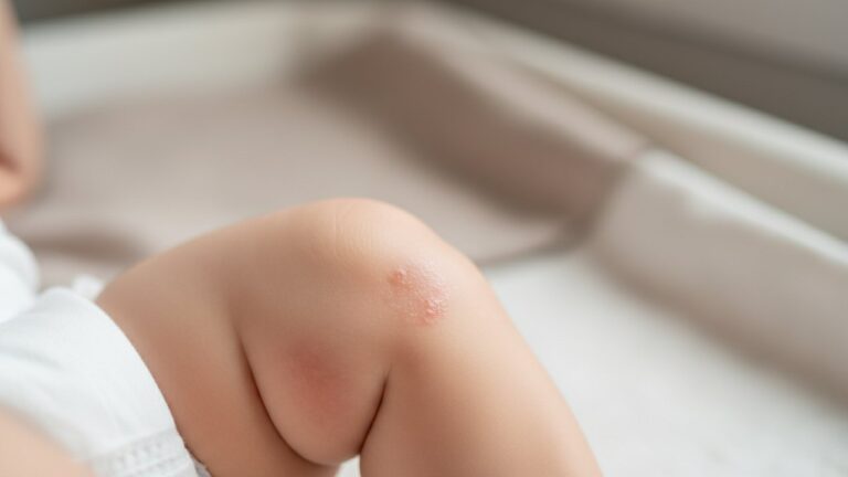 Symptômes de l'érythème fessier : rougeur diffuse sur la peau du bébé