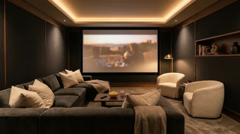 Salle de ciné dans une maison récente et moderne